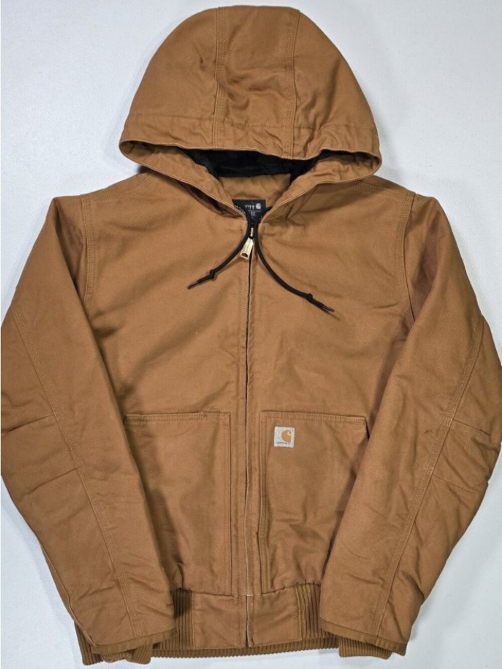 Carhartt J130 Full Zip Canvas Hooded Quilt Lined Work Coat Jacket Women's M 8-10